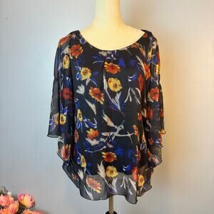 Jules & Leopold Dolman Blouse Lined Floral Sheer Black Womens Large Whimsigoth